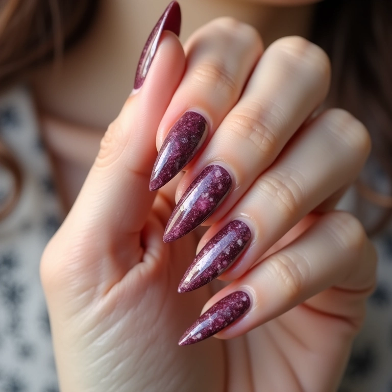 Unhas marmorizadas sofisticadas com efeito elegante.