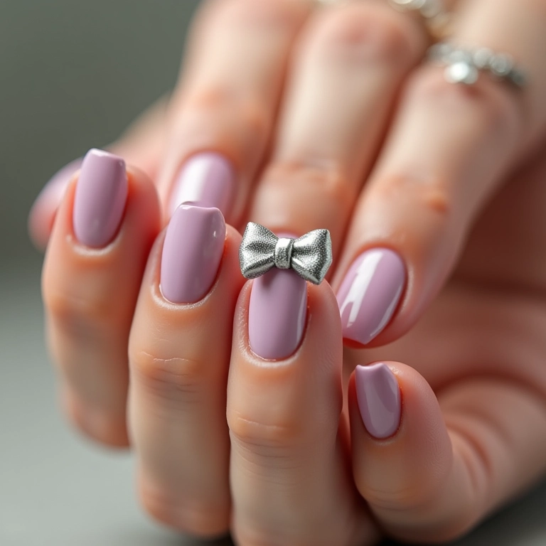 Unhas matte com detalhes de laço.