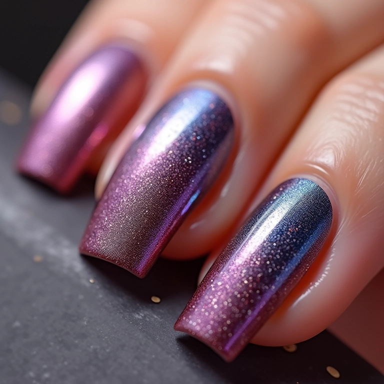 Unhas metalizadas com acabamento cromado.