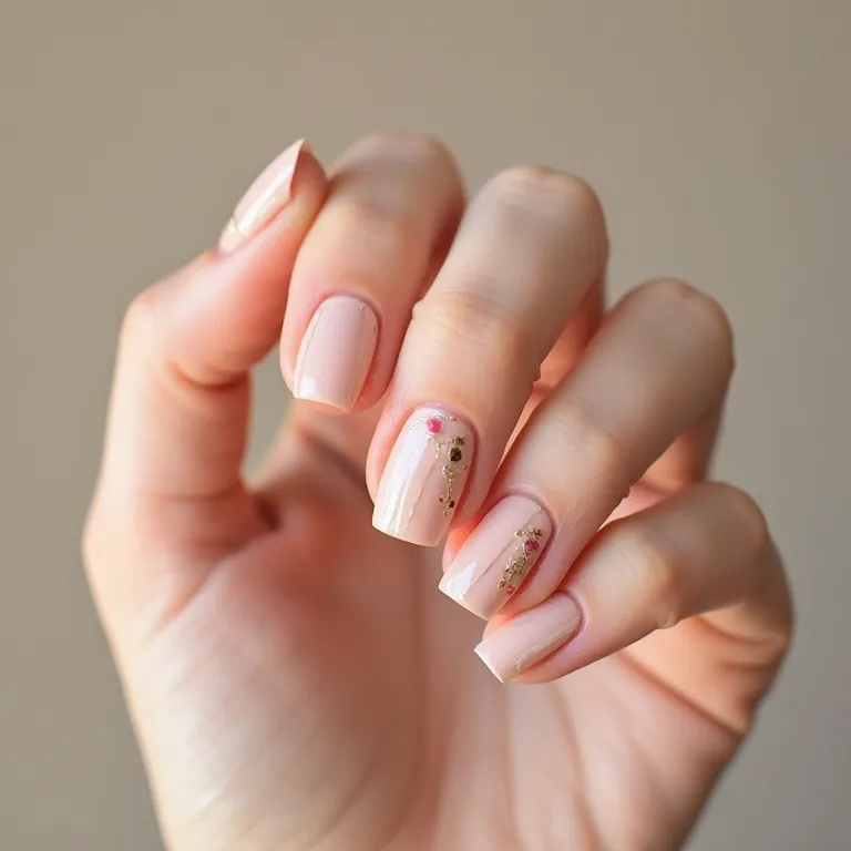 Unhas minimalistas com detalhes delicados, linhas finas e cores sutis.
