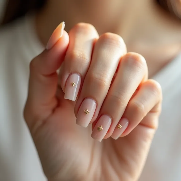 Unhas minimalistas com detalhes dourados.