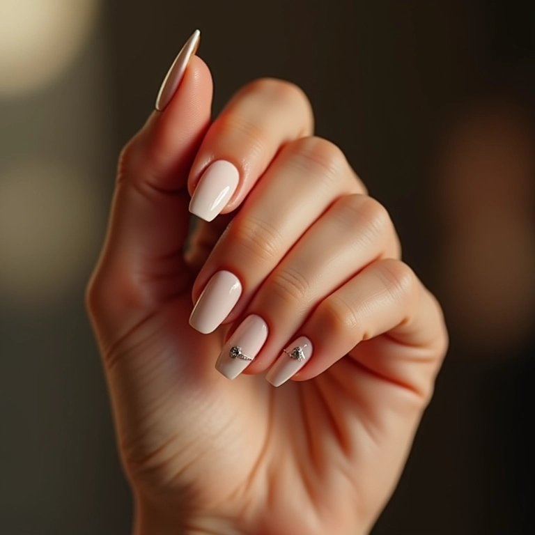 Unhas minimalistas com detalhes especiais para festa.