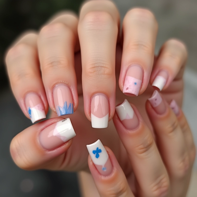 Unhas minimalistas com detalhes geométricos, tendência em nail art brasileira.