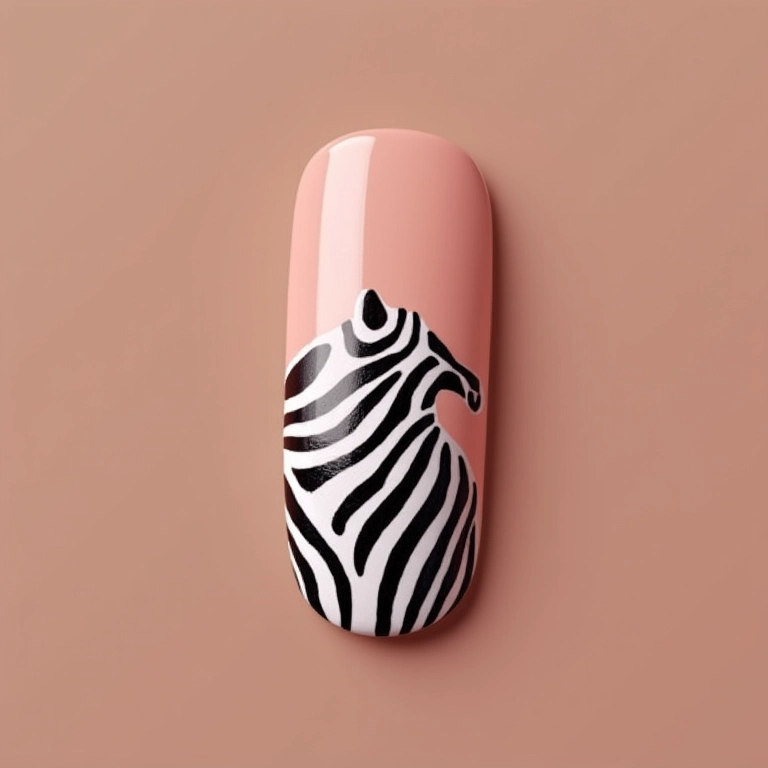 Unhas minimalistas com estampa de zebra e linhas finas.