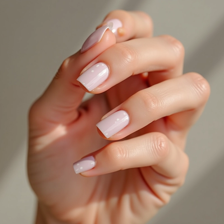 Unhas minimalistas com gel e detalhes delicados.