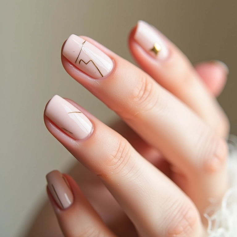 Unhas minimalistas com linhas finas e cores neutras, elegantes e discretas.
