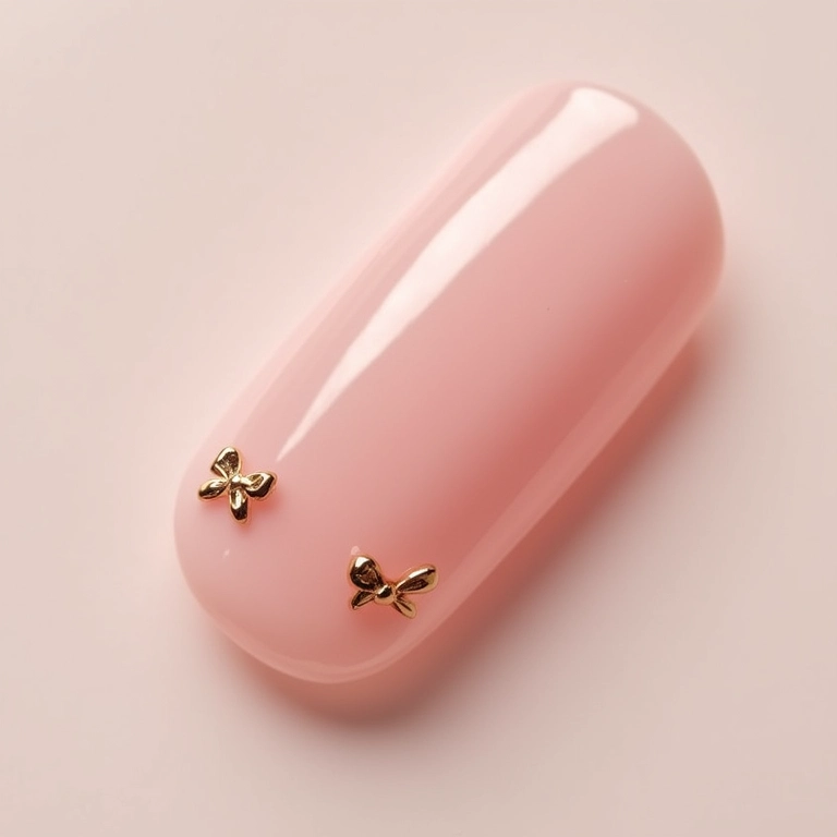 Unhas minimalistas com pequenos laços delicados.