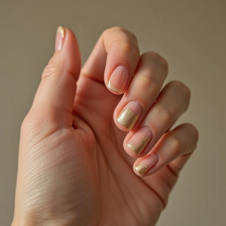 Unhas minimalistas com um toque de dourado: sutileza e estilo.