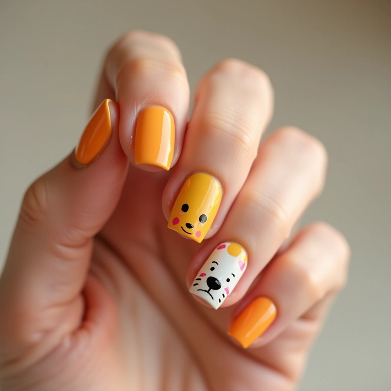 Unhas minimalistas do Ursinho Pooh.