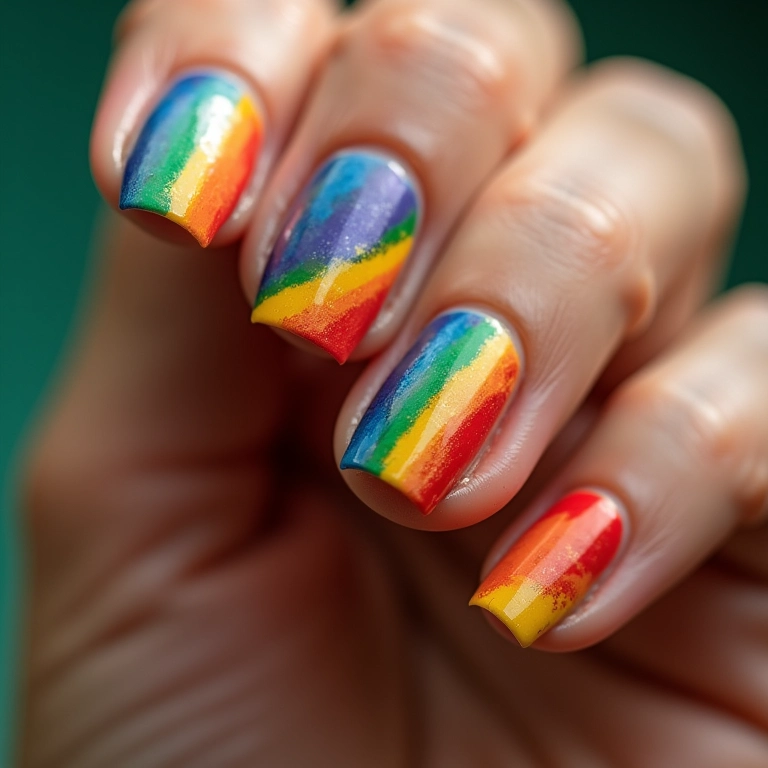 Unhas multicoloridas inspiradas na Galinha Pintadinha, design alegre.