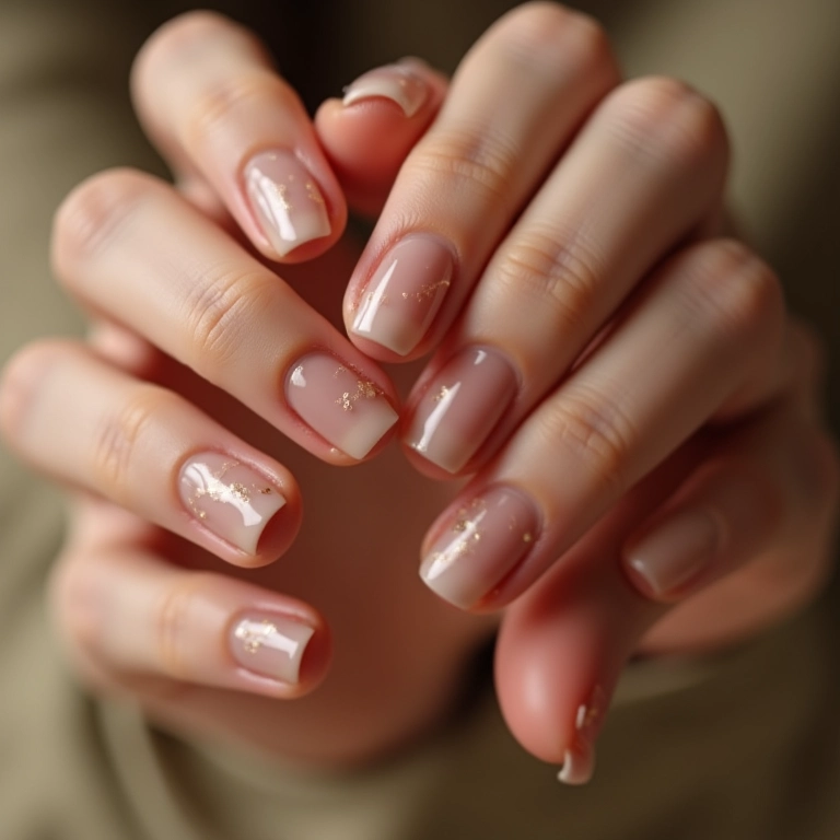 Unhas nude decoradas com elegância e sofisticação.