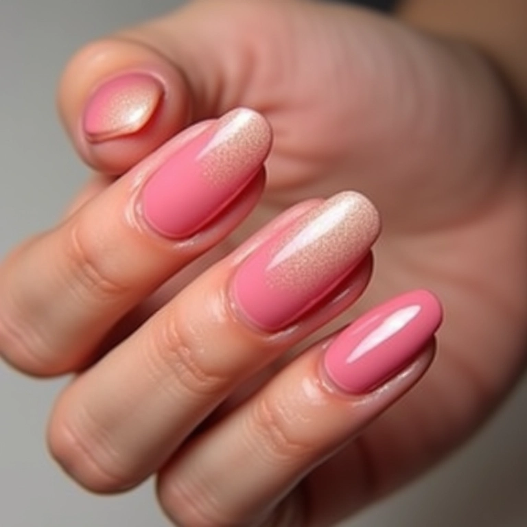 Unhas ombré com cores suaves, transição delicada e elegante.