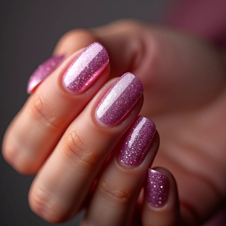 Unhas ombré com glitter para o Ano Novo.