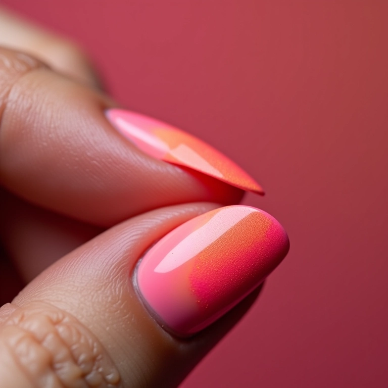 Unhas ombré com pó neon.