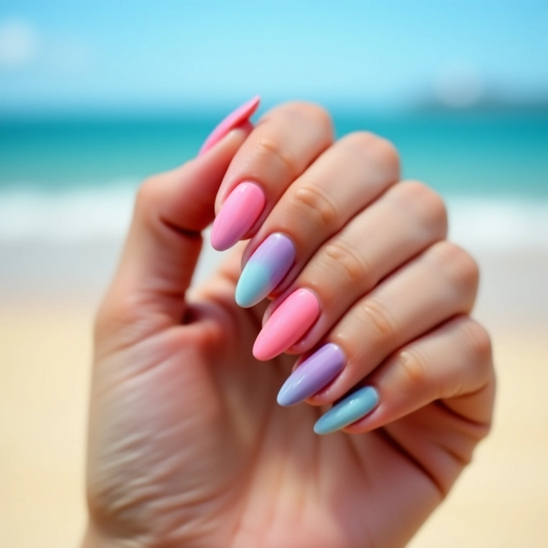 Unhas ombré com transição suave de cores, criando um efeito degradê encantador.