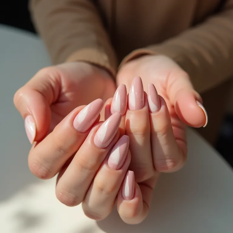 Unhas ombré, degradê suave e elegante.