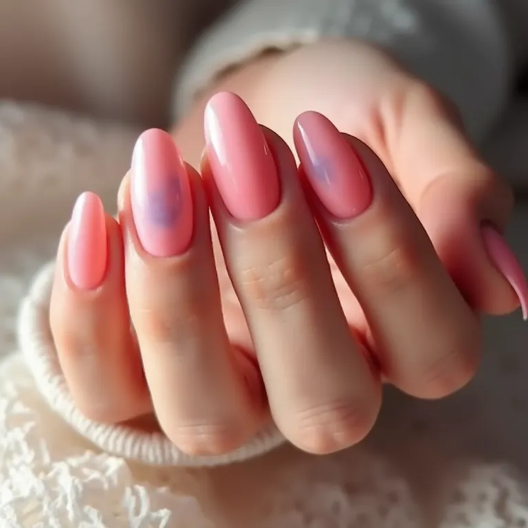 Unhas ombré em gel com degradê de cores suave.