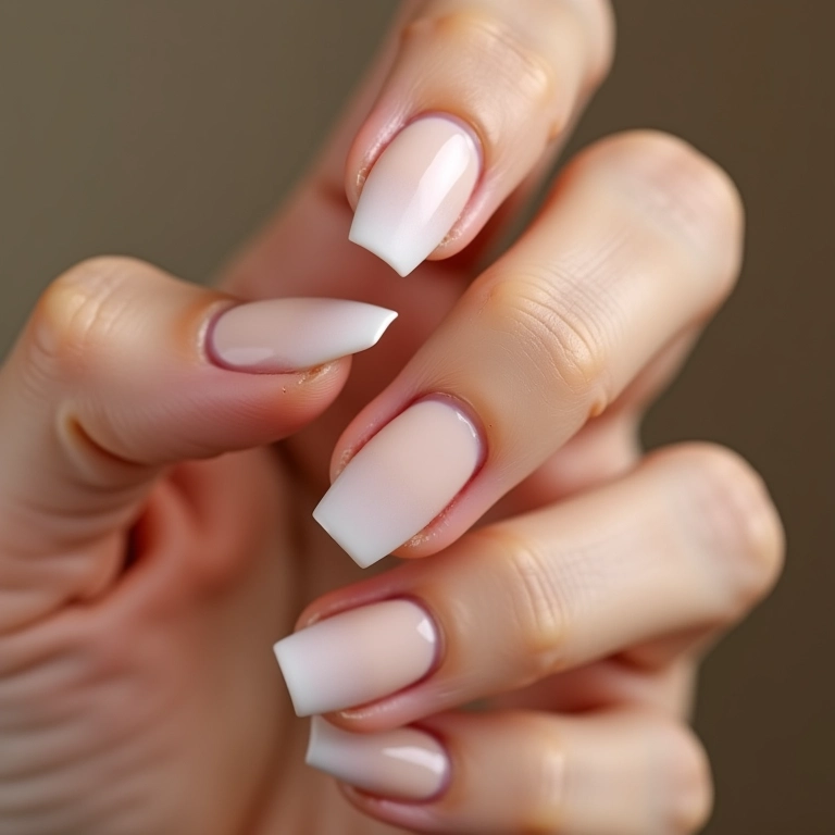 Unhas ombré em tons neutros.