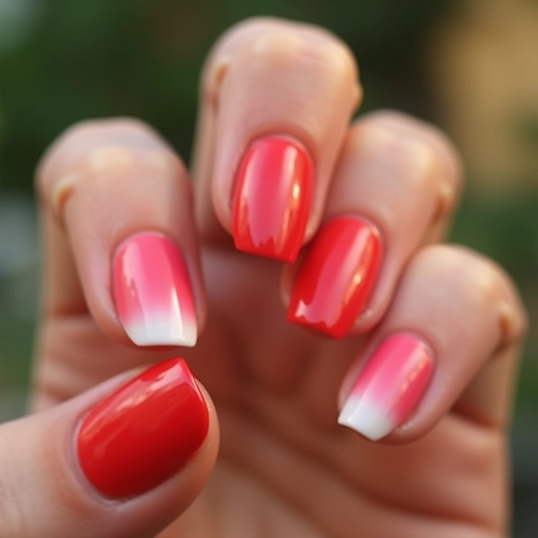 Unhas ombré (esfumadas) com degradê de cores.