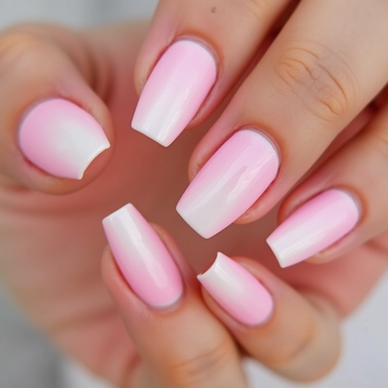 Unhas ombré rosa e branco com efeito degradê.