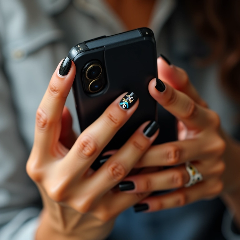 Unhas pretas com adesivos: personalize seu estilo.