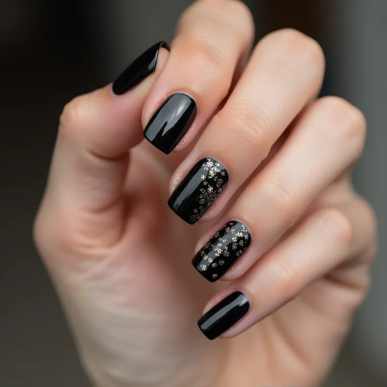 Unhas pretas com adesivos: praticidade e versatilidade.