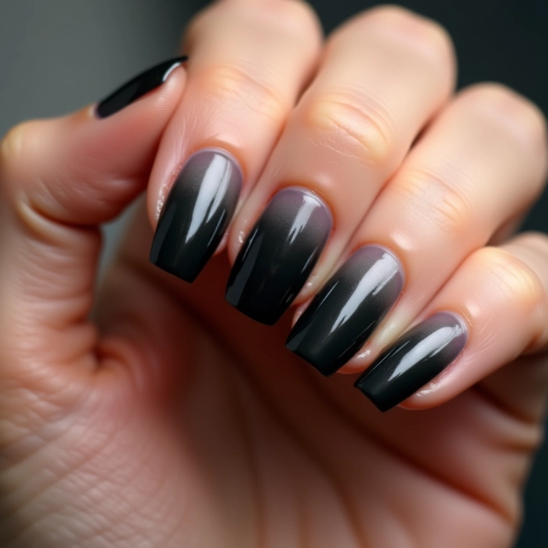 Unhas pretas com degradê: efeito moderno e elegante.