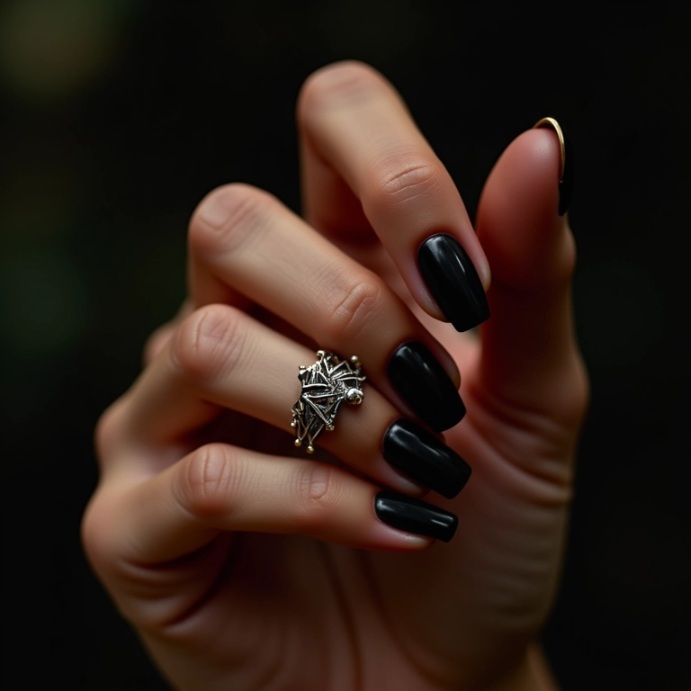 Unhas pretas com desenhos geométricos: arte e estilo.