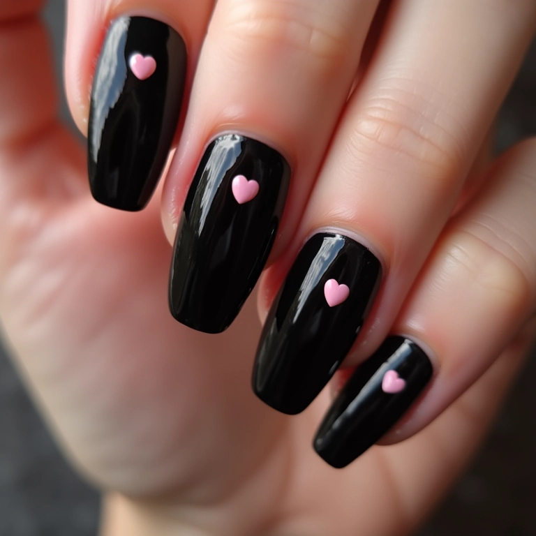 Unhas pretas com detalhes pink: elegância e modernidade.