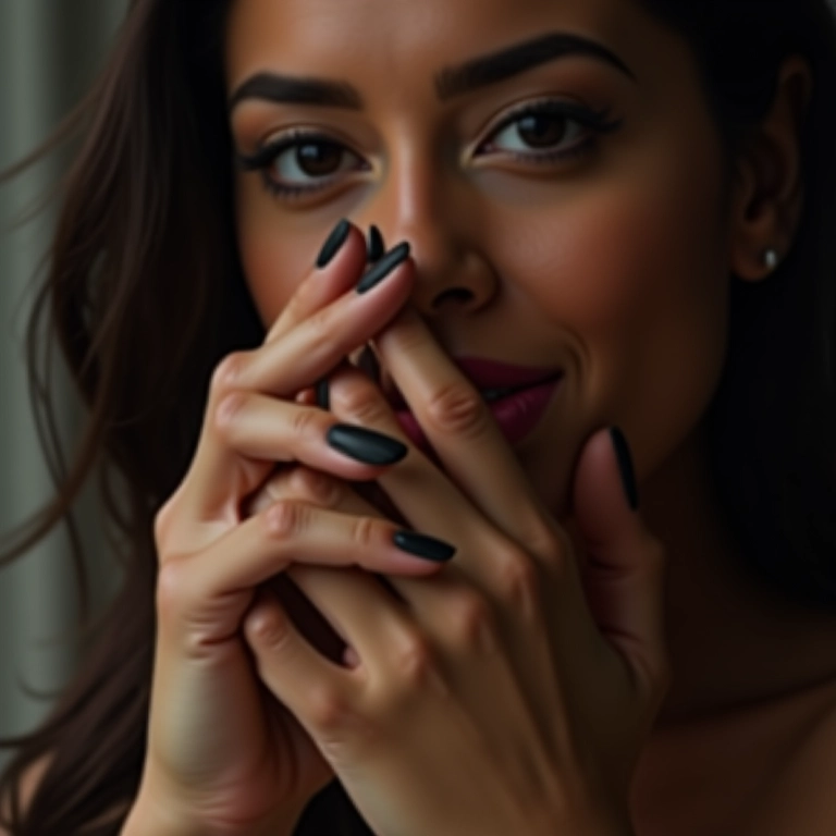 Unhas pretas com efeito fosco.
