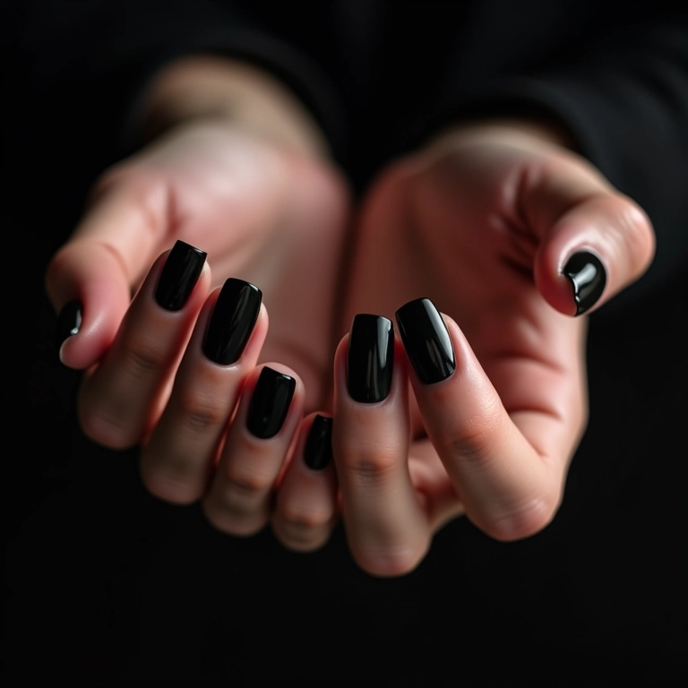 Unhas pretas com esmalte magnético hipnotizante.