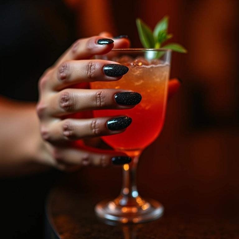 Unhas pretas com glitter: brilho e festa nas suas mãos.