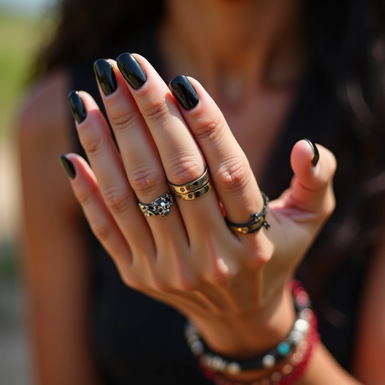 Unhas pretas com películas: praticidade e estilo.