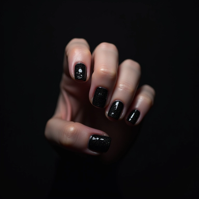 Unhas pretas com tachinhas.