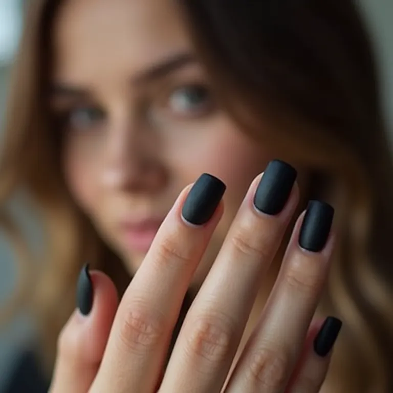 Unhas pretas foscas: elegância discreta em destaque.