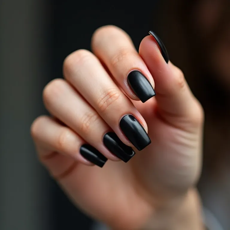Unhas pretas lisas: elegância minimalista em close-up.