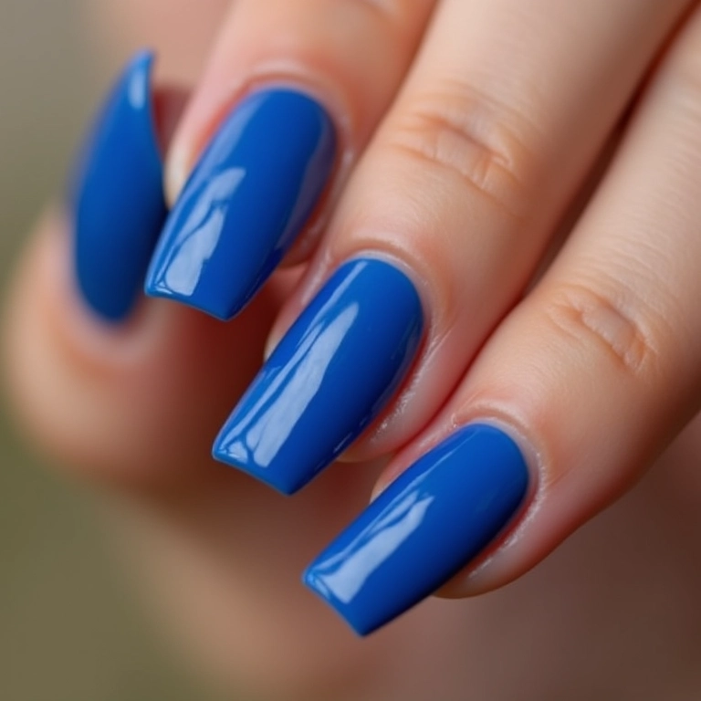 Unhas quadradas azuis vibrantes e estilosas.