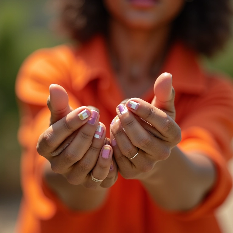 Unhas quadradas curtas decoradas com design minimalista.