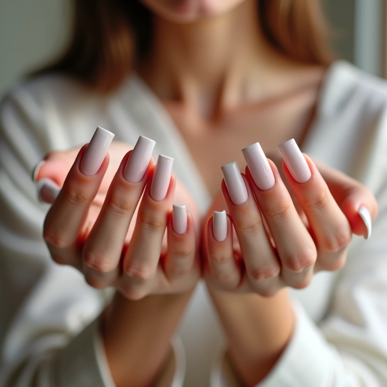 Unhas quadradas curtas decoradas com francesinha moderna.