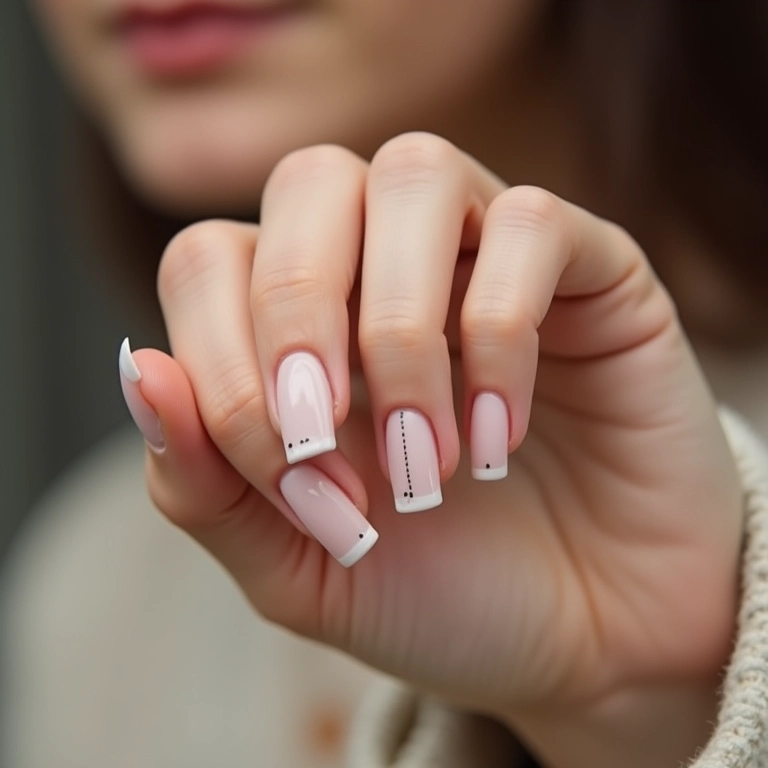 Unhas quadradas curtas decoradas minimalistas.
