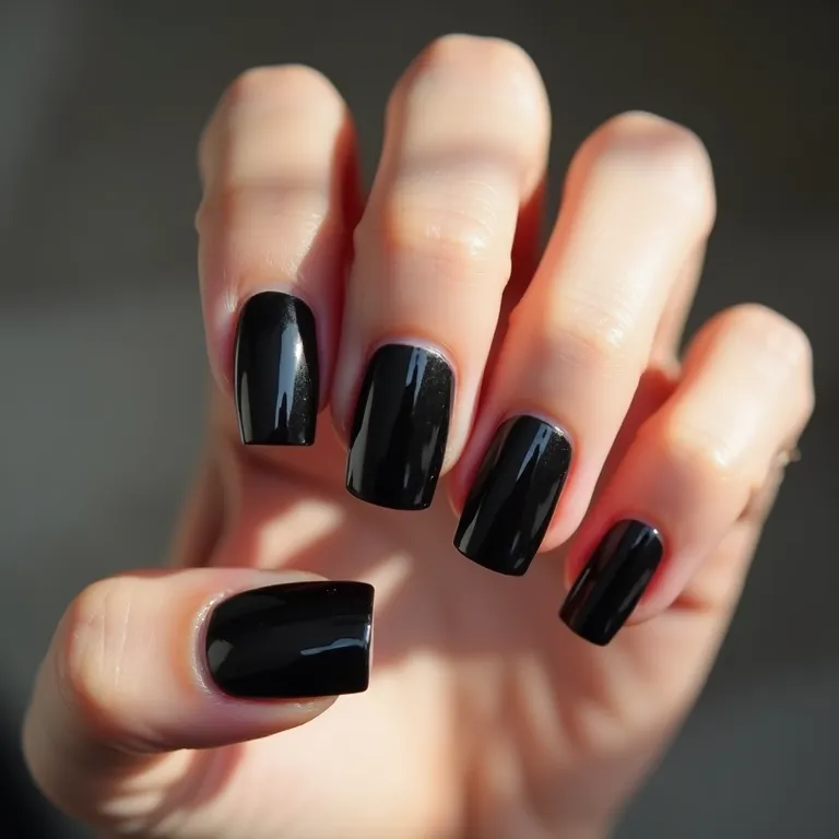 Unhas quadradas pretas com degradê.