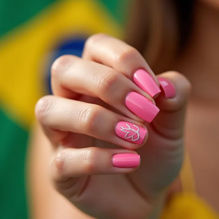 Unhas rosa com filha única decorada, destaque especial.