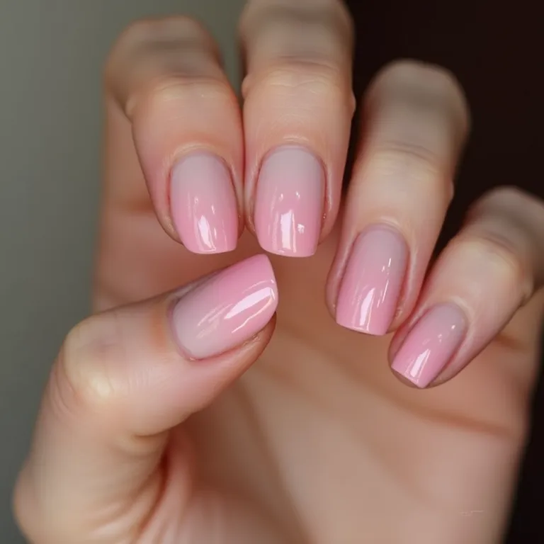 Unhas rosa degradê, suaves e modernas.