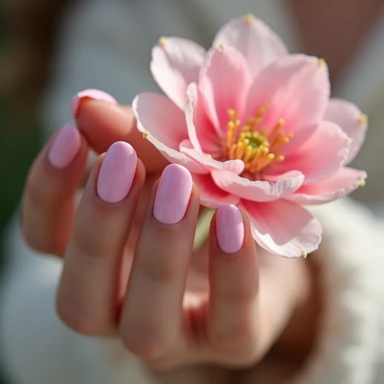 Unhas rosa delicadas em gel.