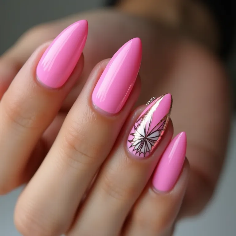 Unhas rosa geométricas, modernas e estilosas.