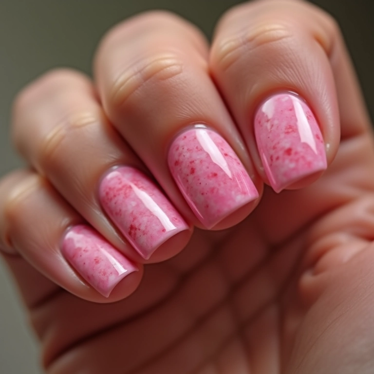 Unhas rosa pink encapsulada com efeito marmorizado.
