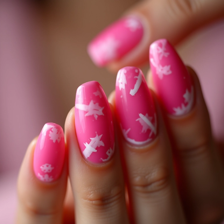 Unhas rosa pink encapsulada com formatos geométricos.