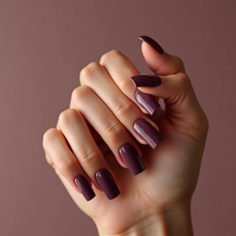 Unhas roxo escuro minimalistas.