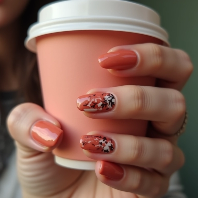 Unhas salmão com filha única decorada.