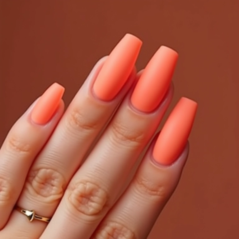 Unhas salmão fosca: elegância minimalista.
